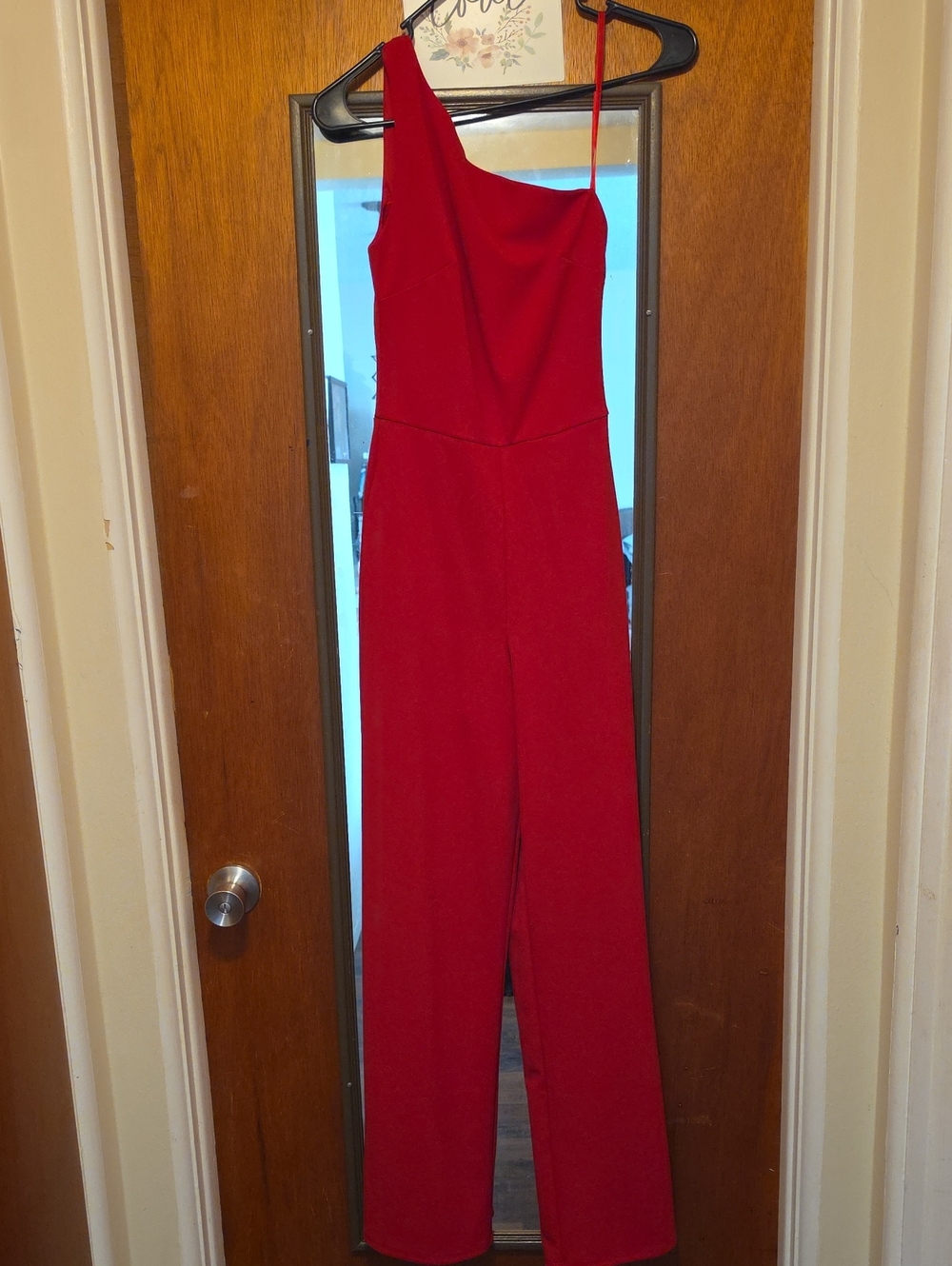 Asymmetric One-Shoulder Red Wide-Leg Jumpsuit